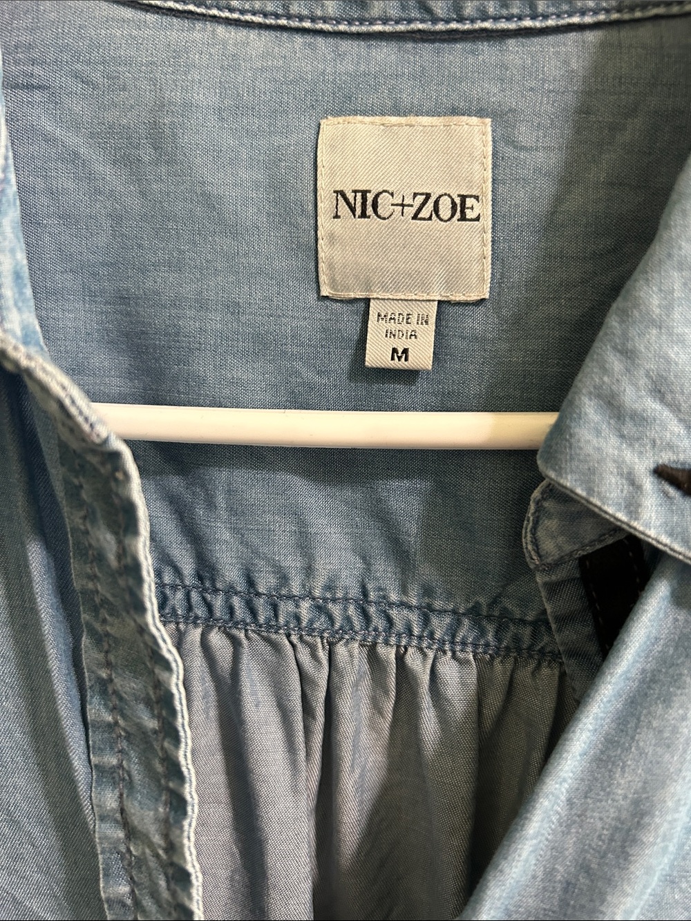 NIC+ZOE Denim-Blue Embroidered Button-Front Blouse - Picture 3 of 6
